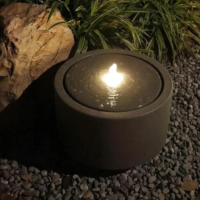 10.23” H Outdoor Water Fountain Made with Eco-Friendly Recyclable Materials, Polyethylene Round Bubbler Outdoor Fountain, Garden Decor with LED Light for Patio, Porch, Backyard by GreenHaven Gardens