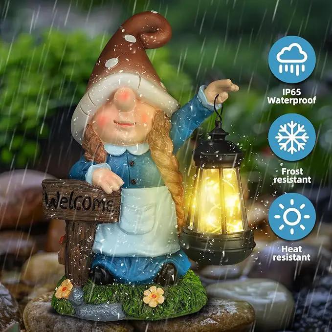 Solar Large Gnome Garden Statue with Welcome Sign Outdoor Decor with LED Lantern Funy for Porch Yard Patio Lawn Ornament Christmas Housewarming Gardening Gift by GreenHaven Gardens
