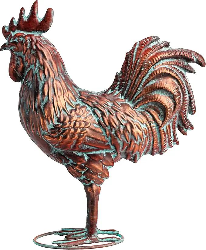 Garden Rooster Statues,15.7" L x 18.8" H Outdoor Metal Chicken Figurines,Antique Copper Chicken Sculptures & Statues Ornaments,3D Large Yard Rooster Decor for Home Kitchen Patio Farm by GreenHaven Gardens