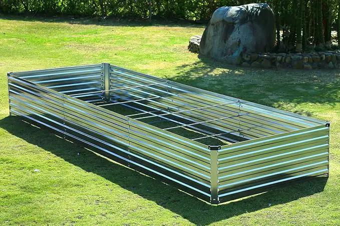 12x4x1FT Galvanized Raised Garden Beds Kit Large Outdoor Metal Gardening Planter Box for Vegetable Elevated Flower Herbs, Silver by GreenHaven Gardens
