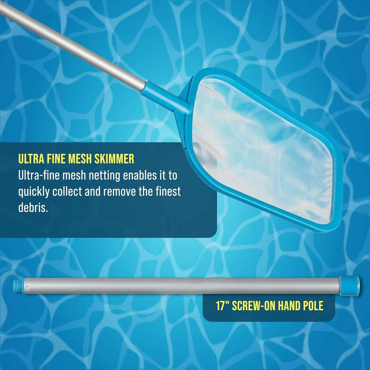 U.S. Pool Supply Pool Skimmer Net with Pole, Handheld Ultra Fine Mesh Pool Skimmer Net - Hand Held Spa, Hot Tub, Pond Cleaning - 17" Pole, Leaf Netting, Scoop Skim Leaves & Debris, Clean Water Surface by GreenHaven Gardens