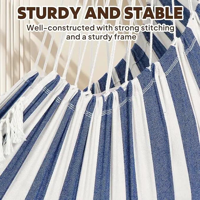 Chihee Hammock Chair Hanging Swing 2 Pillows Included,Strong Webbing Straps and Hooks for Easy Hanging Soft Cotton Hanging Chair Side Pocket Tassel Chair Comfort Indoor Outdoor Blue White by GreenHaven Gardens