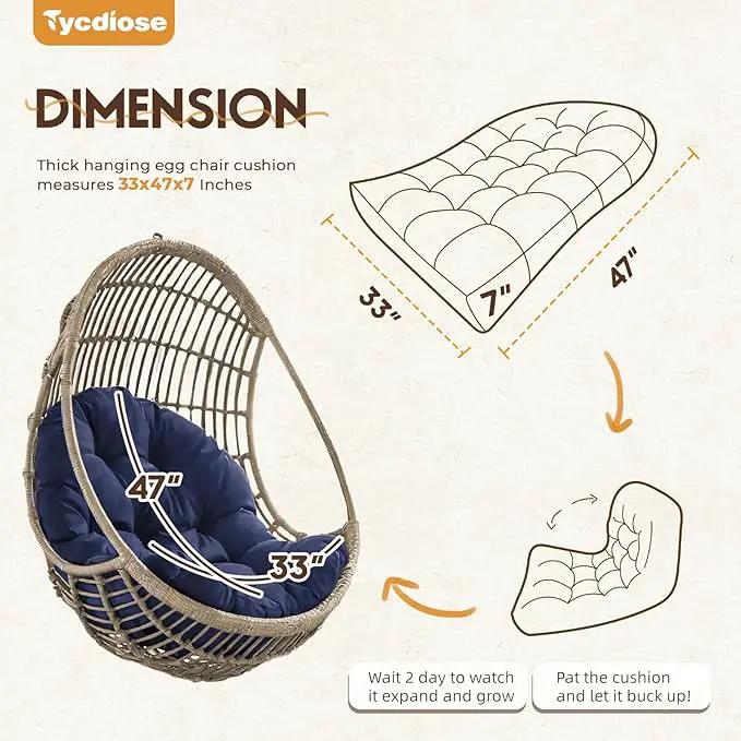 Egg Chair Cushion Replacement, Waterproof Outdoor Hanging Egg Swing Chair Cushions Pads, U-Shaped Thickened Cushions for Hanging Eggs Chair with Ties, 47x33x7 Inches (Blue) by GreenHaven Gardens