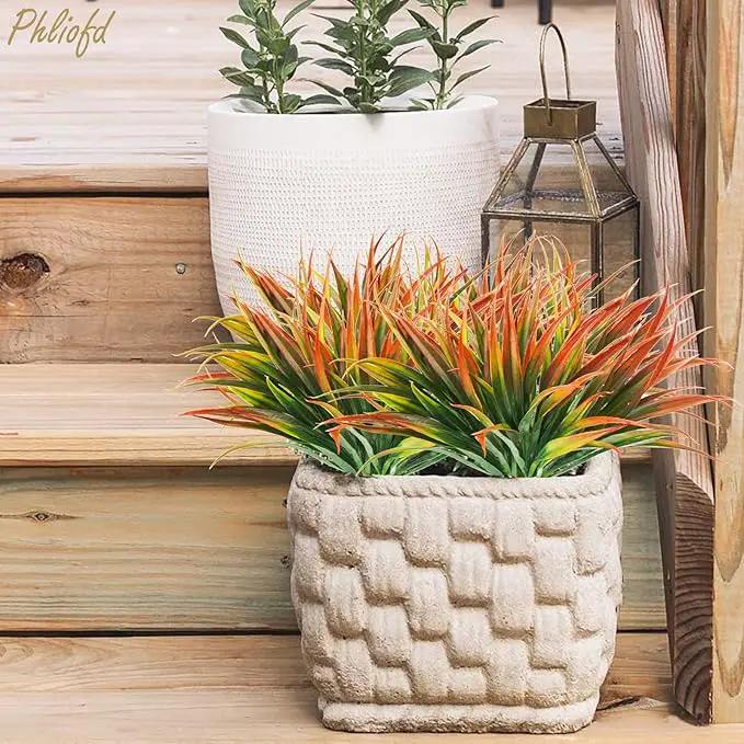 16Pcs Artificial Grass Fake Plants 17.3in Outdoor Plastic Plants UV Resistant Greenery Fake Grass for Home Window Garden Patio Hanging Planter Pathway Front Porch Décor Red by GreenHaven Gardens