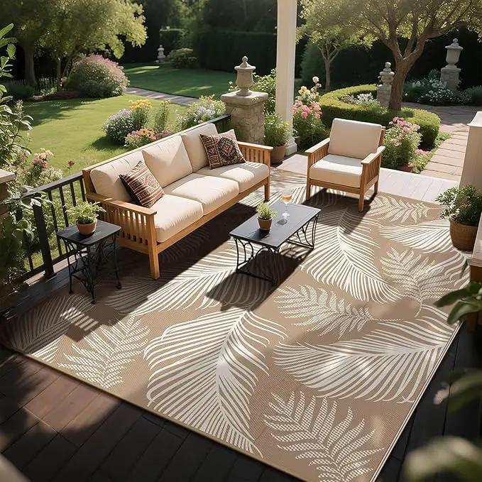 Pauwer Waterproof Outdoor Rug 8x10, Reversible Plastic Straw Patio Camping Rug, Indoor Outdoor RV Mat Carpet for Deck, Camper, Porch, Balcony, Backyard, Picnic, Leaf Brown by GreenHaven Gardens