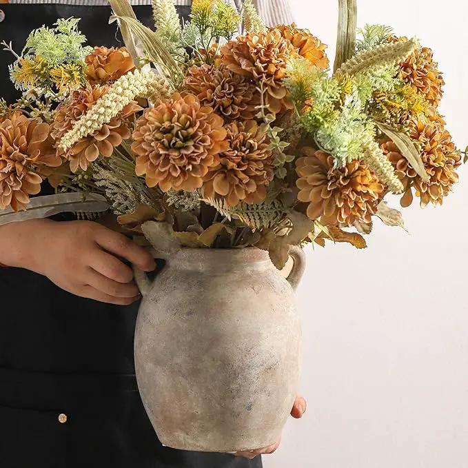 Ceramic Flower Vase 7.6 inch Farmhouse Rustic Vase Decorative Pottery Terracotta Vases for Home Decor Table Mantle Fireplace Living Room Bathroom Wedding Centerpiece (Whitewashed) by GreenHaven Gardens