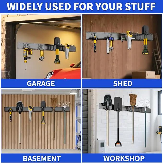 Garage Organization Tool Organizer Wall Mount, 32inch Heavy Duty Garden Tool organizer Storage System, Easy Install With 6 Adjustable Hooks, For Garage, Basement, Shed, Workshop(Black) by GreenHaven Gardens