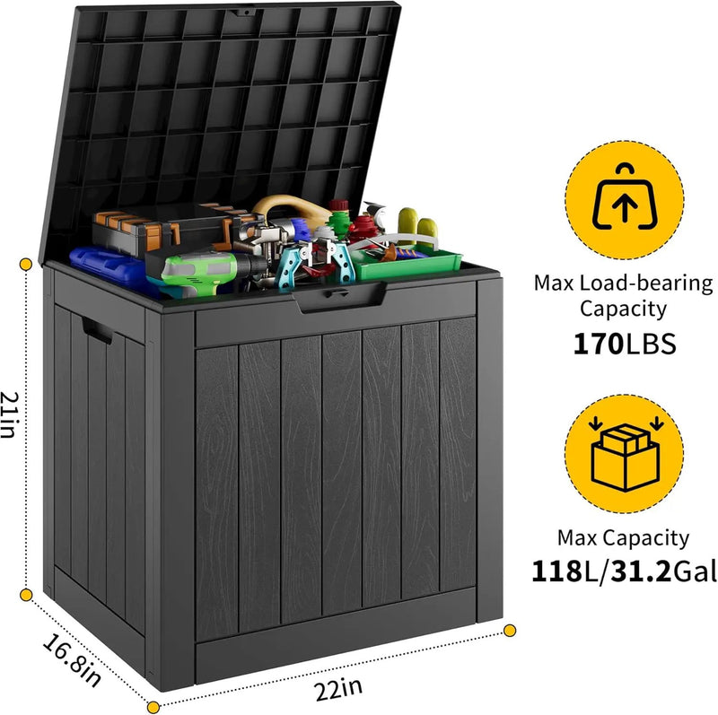 KAMABOKO 32 Gallon Outdoor Storage Box 2 Pack All-Weather Deck Box for Patio Furniture, Package Deliveries, Garden Tools, Pool Supplies & Cushions, Black by GreenHaven Gardens