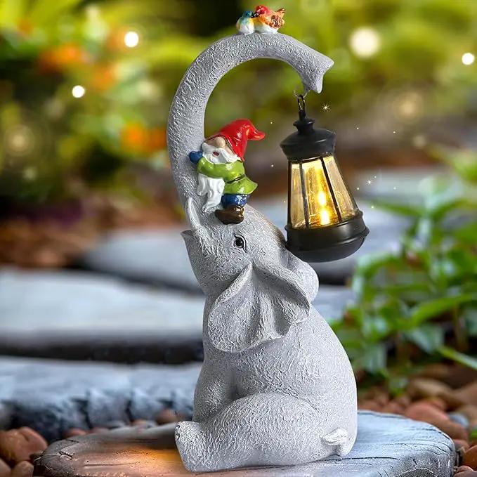 Elephant Statues Garden Decor - Lucky Elephant Outdoor Statues with Solar Powered Lantern, Elephant Statue Gifts for Women,Resin Yard Art for Outdoor & Home Decor(11" Elephant) by GreenHaven Gardens
