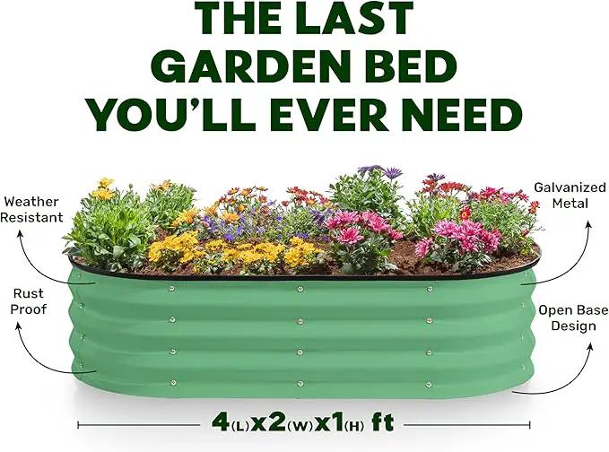 Galvanized Raised Garden Beds Outdoor // 4×2×1 ft Planter Raised Beds for Gardening, Vegetables, Flowers (Light Green) // Large Metal Garden Box by GreenHaven Gardens