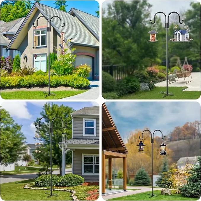 Highpro Double Shepherds Hooks for Outdoor, 2 Pack 79 Inch Heavy Duty Garden Pole for Hanging Bird Feeder, Bird Feeder Hook Plant Baskets,Garden Plant Hanger Stands with 5 Base Prongs by GreenHaven Gardens