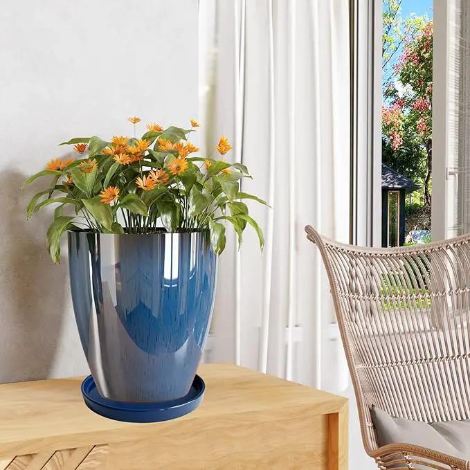 2 Pack Ceramic Plant Saucer Pot Tray 6 Inch, Planter Saucers 4 5 6 7 8 9 10 11 12 13 Inch for Indoors Outdoor, Durable Sturdy Flower Drainage drip Water Tray for Glazed Pots Base (6.4 Inch-Blue) by GreenHaven Gardens
