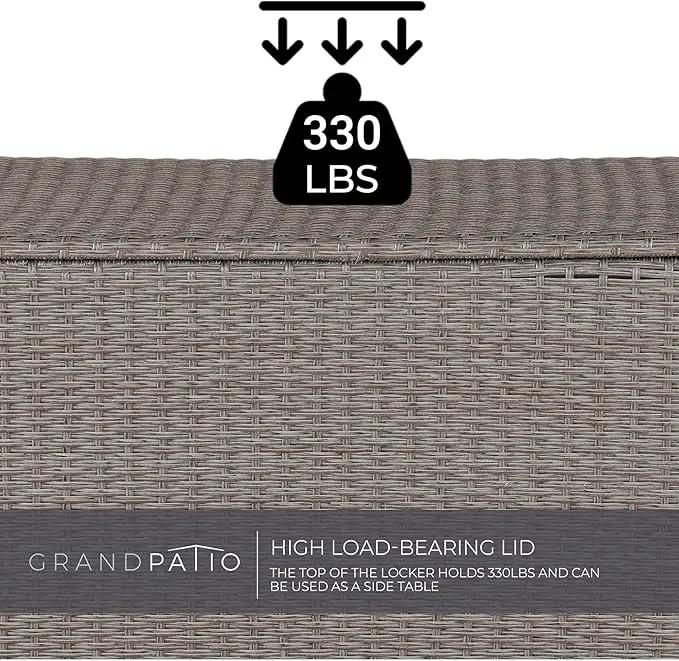 Grand patio 108 Gallon Deck Storage Box Indoor Outdoor Wicker Bin for Patio Furniture Cushions Garden Tools Pool Accessories, Greige by GreenHaven Gardens