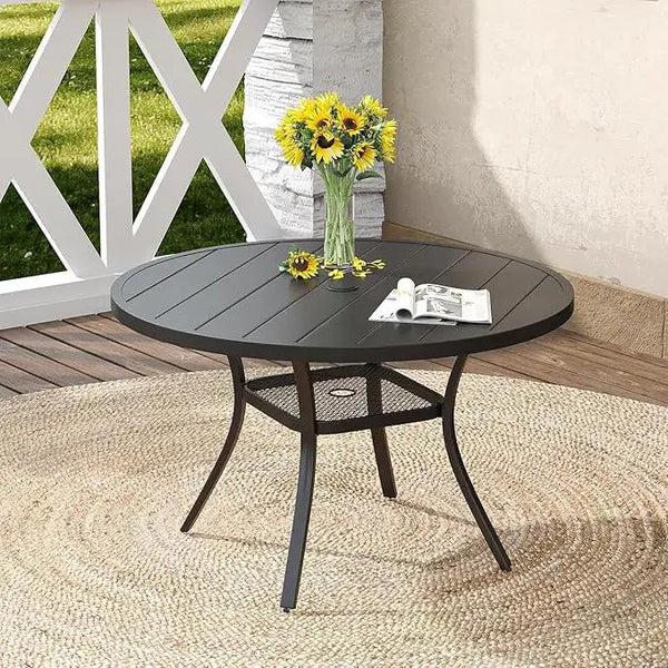 DIFY Outdoor Dining Table for 4, Round Patio Table with Umbrella Hole for Garden, Backyard and Porch (Black)
