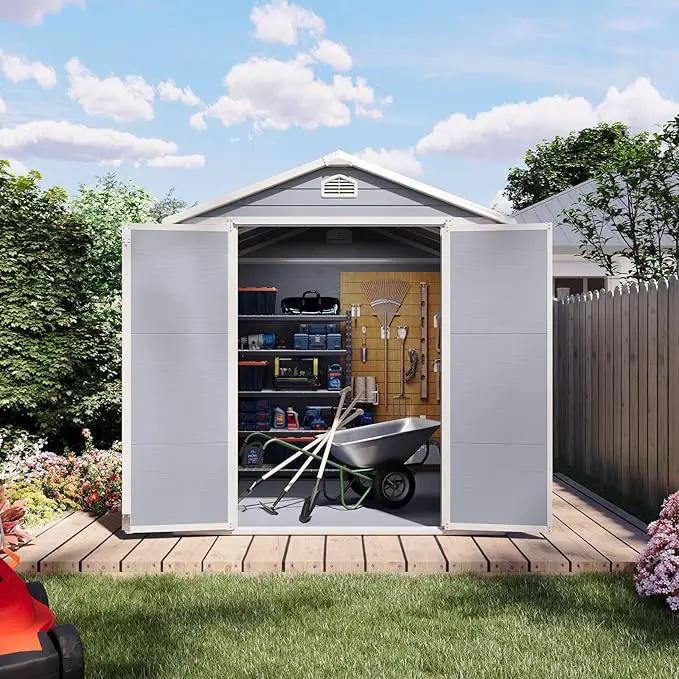 Storage Shed Plastic Outdoor Storage Shed Waterproof Container House with Lockable Door and Transparent Window for Garden, Lawn, Backyard, Patio (6x8FT) by GreenHaven Gardens