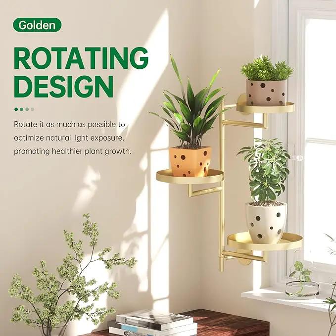 Rotating Window Plant Shelves, 3-Tier Metal Plant Shelf Indoor, Gold Plant Stand, Plant Rack for Wall Planters for Plants Window Sill Gifts for Plant Lovers by GreenHaven Gardens