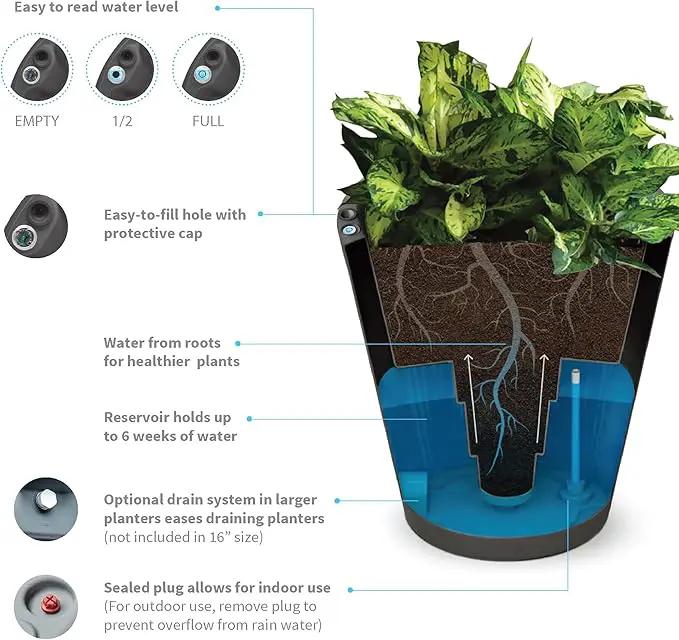 Crescent Garden Dot TruDrop Indoor/Outdoor Planter, Self-Watering Plant Pot, 20 Inches, (Alpine White) by GreenHaven Gardens