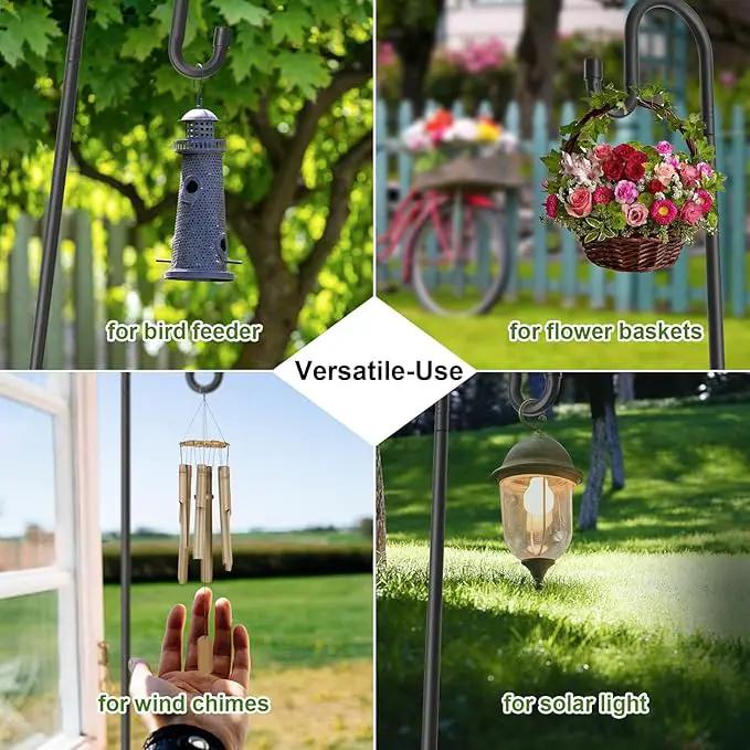 Bird Feeder Pole with Shepherds Hook - Heavy Duty Hummingbird Feeder Stand with 5 Prong,78" Adjustable Rustproof Garden Hooks Outdoor for Hanging Birdfeeder,Wind Chimes,Lanterns,Solar Lights,Black by GreenHaven Gardens