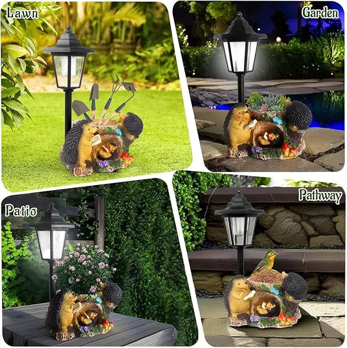 Solar Garden Statue Hedgehog Figurine,Flower Pots Planters Pots for Succulent,Garden Sculpture for Patio Balcony Yard Lawn Decor,Unique Gift for Dad Mom Grandma by GreenHaven Gardens