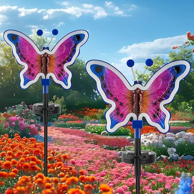 Solar Butterfly Lights, Butterfly Garden Solar Lights，Solar Lights Outdoor Decoration,Waterproof neon Outdoor lamp, Yard Patio Pathway Decor for Outside(Dark Blue, 2 Pack) by GreenHaven Gardens