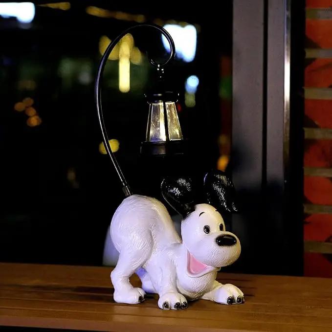 Laughing Dog Figurine with Solar-Powered LED Light 15.9 Inches Tall Perfect for Gift Garden Decor or Housewarming for Dog Lovers White by GreenHaven Gardens
