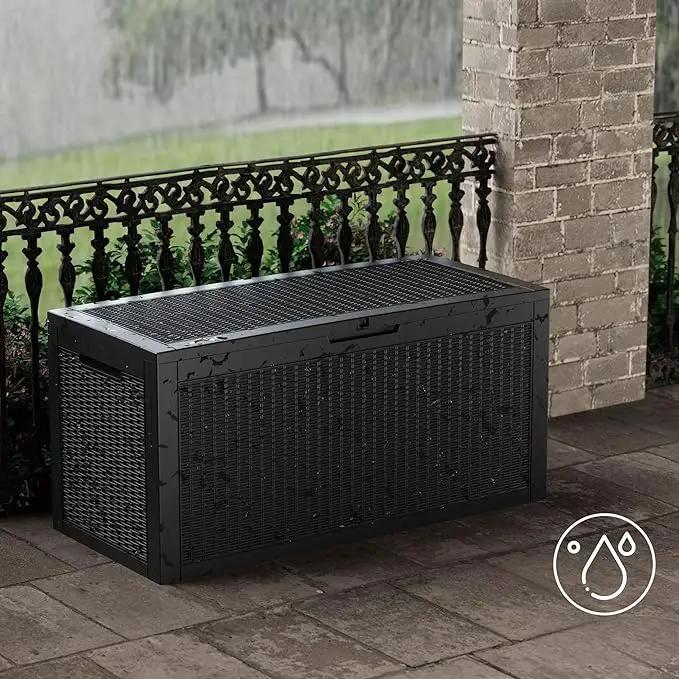 100 Gallon Resin Deck Box, Waterproof Outdoor Storage Bin for Patio Furniture, Pool Accessories, and Garden Tools, Lockable & UV-Resistant, Black by GreenHaven Gardens