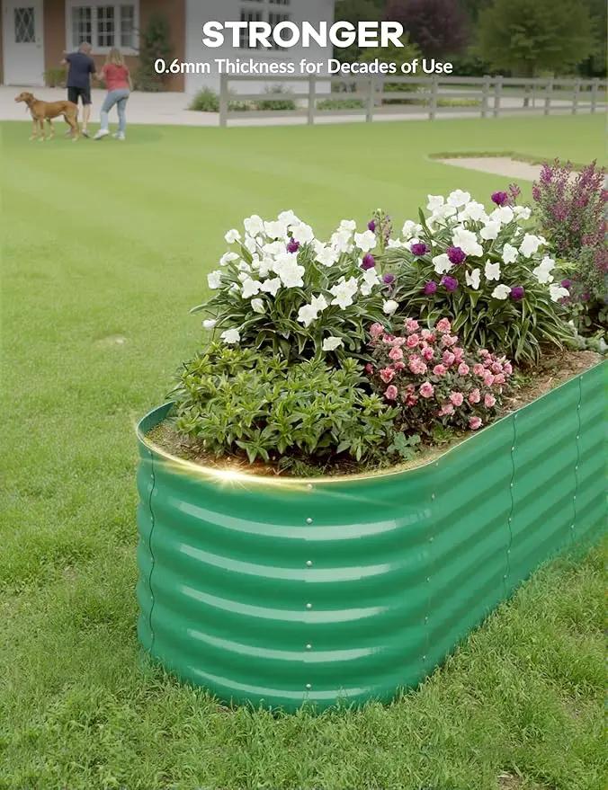 2 Pcs Raised Garden Beds Outdoor 8x2x1.5ft - Galvanized Steel Planter Box for Vegetables, Flowers, Rust-Resistant Garden Box, Easy Assembly Raised Beds, Durable Planters for Outdoor Plants, Green by GreenHaven Gardens