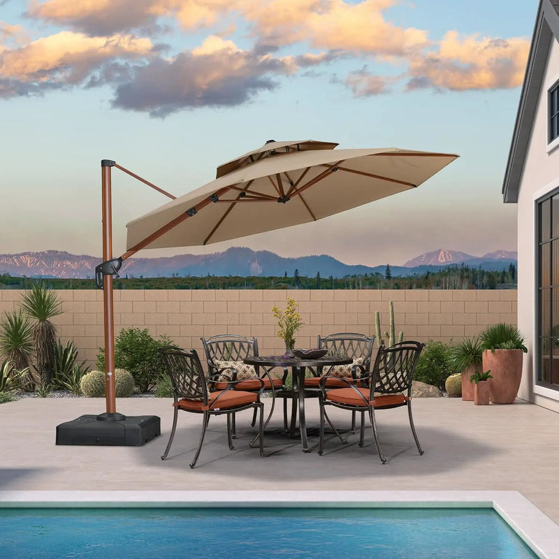 PURPLE LEAF 11ft Patio Umbrella Cantilever Umbrellas Outdoor Round Wood Umbrella Offset Umbrellas Heavy Duty Sun for Garden Deck Pool, Deep Beige by GreenHaven Gardens