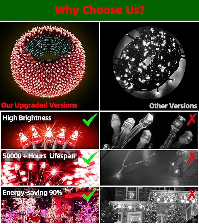 1500 LED 492FT Christmas Lights With Timer Memory - Green Wire String Lights for Indoor Outdoor Decorations, Christmas Tree, Party, Xmas, Wedding, Garden, Patio - Red by GreenHaven Gardens