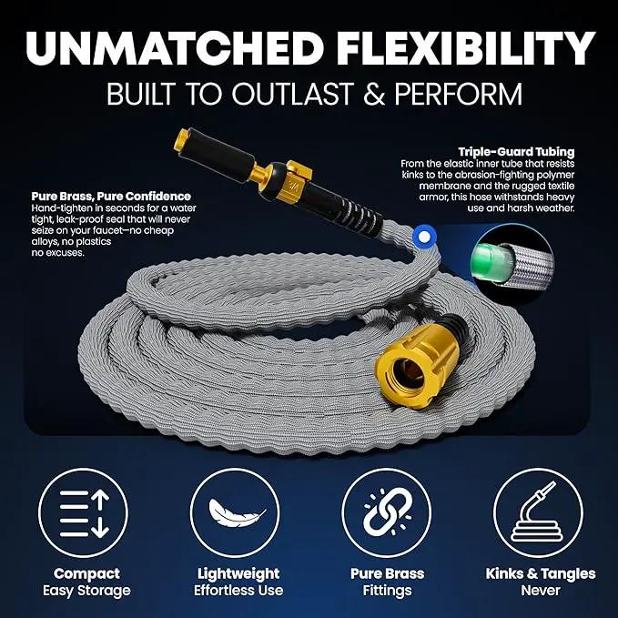 TITAN Flexible Garden Hose 7FT – Ultra Lightweight, Heavy Duty Water Hose with Brass Fittings & Jet Nozzle – Kink-Free, Non-Expanding, Durable Fabric Hose for Yard, Lawn, Car Wash, Outdoor Use by GreenHaven Gardens