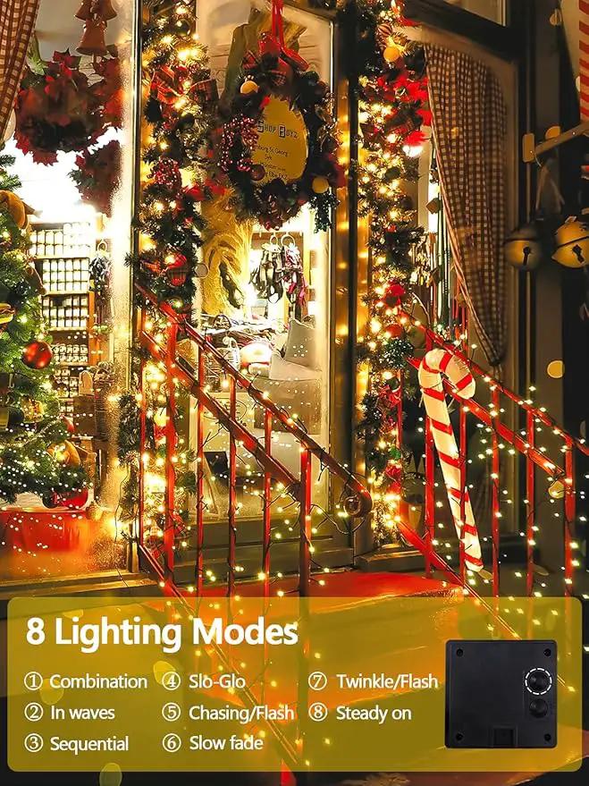2 Pack 200 LED Solar String Lights for Outside, Solar Christmas Lights Outdoor Waterproof, Solar Outdoor String Light with 8 Lighting Modes for Xmas Tree Wedding Party Garden Decorations (Warm White) by GreenHaven Gardens
