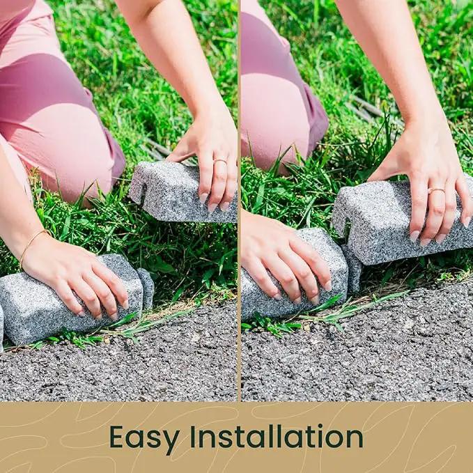 Beuta Landscape Edging | Garden Edging Border | Faux Stone Bricks for Lawn edging, Flower beds, Pathways & Yard Edging– 4 Packs | Each Section Has 6 Bricks 48"L x 4"W x 2.25"H | 12 Spikes |Greystone by GreenHaven Gardens