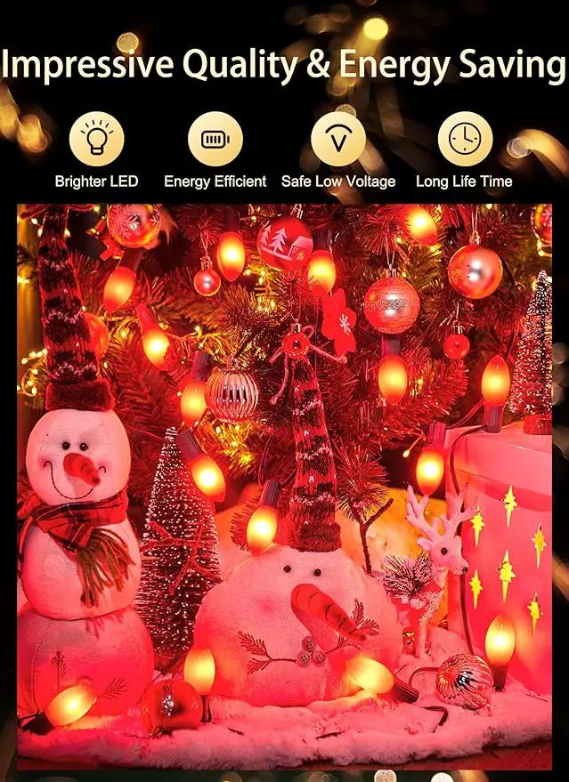 Vintage C9 LED Christmas Lights Outdoor, 50 Feet C9 String Lights with 50 Shatterproof Matte Bulbs, Connectable Waterproof Lights for Holiday Party Roofline Backyard Garden Patio, Red by GreenHaven Gardens