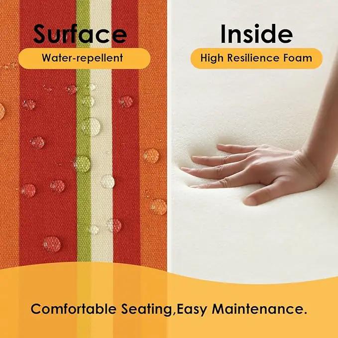 Outdoor Square Corner Seat Cushion, 18.5"x16"x3", Set of 4, Non Slip Seat Cushion Pads with Removable Cover for Patio Furniture, Garden Yard Lawn, Rainbow Stripe by GreenHaven Gardens