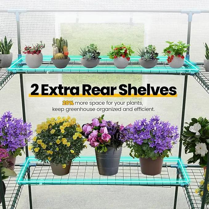 KING BIRD Premium Greenhouse for Outdoors, 84 x 56 x 77 Upgraded PE Cover & Steel Frame Walk in Hot House, w/ Zippered Screen Windows Mesh Door, 3 Tiers 20 Shelves for Outside Garden, White by GreenHaven Gardens
