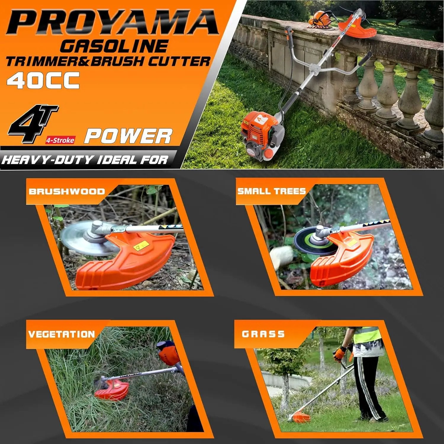 PROYAMA 40cc Gas Powered Brush Cutter, 4-Cycle Weed Eater, 3 in 1 Dual Line Gas String Trimmer and Grass Trimmer, Weed Wacker Extreme Duty… by GreenHaven Gardens