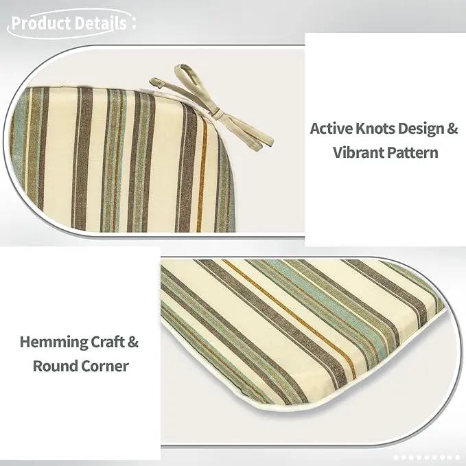 Indoor/Outdoor Chair Cushions 16x17 Inch, Patio Chair Cushions with Ties, All Weather Seat Cushions for Patio Furniture Home Garden Chair Use, Set of 4,Stripe Onyx by GreenHaven Gardens