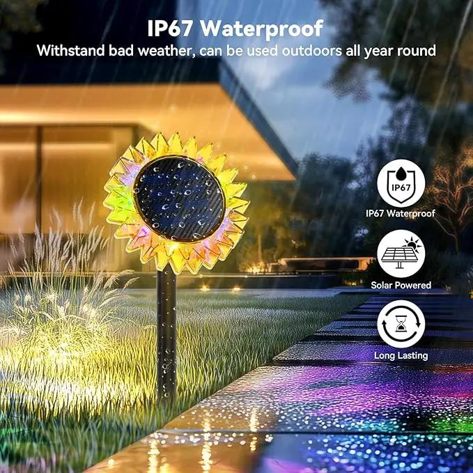Outdoor Solar Lights, 6 Pack Led Solar Sunflower Lights, Stake/Wall 2-in-1 Waterproof Solar Garden Lights for Yard, Landscape, Fence, Patio, Driveway, Pathway, Backyard Decoration (Colourful) by GreenHaven Gardens