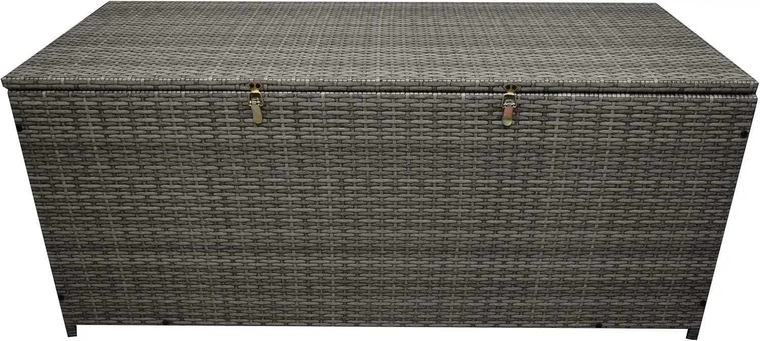 Oakland Living Grey Indoor and Outdoor Balcony Patio Deck Porch Pool 113 Gallon Wicker Storage Box Trunk Bin with Metal Frame by GreenHaven Gardens