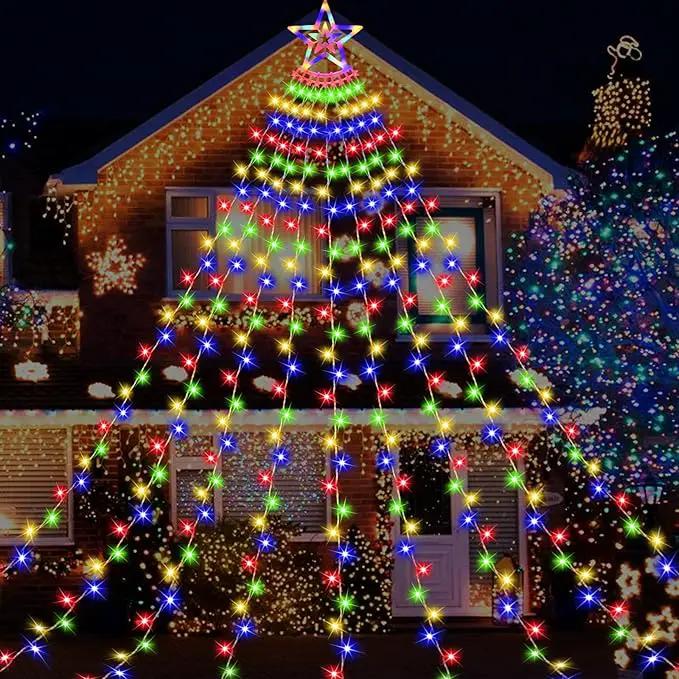 Christmas Decoration Lights, Outdoor Christmas String Lights 320 LED 11.5 Ft Waterfall Tree Lights with Big Star Topper 8 Light Modes for Christmas New Year Holiday Garden Yard Indoor Outdoor Decor by GreenHaven Gardens