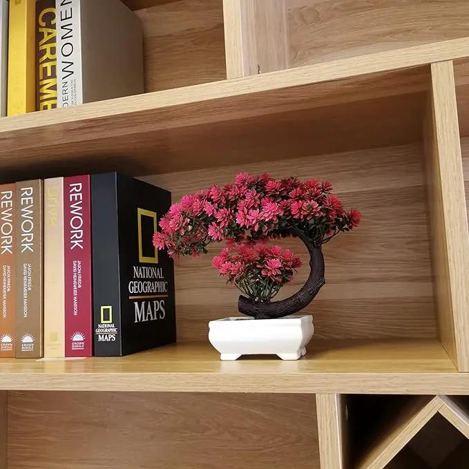 Small Artificial Plants Greenery Desktop Bonsai - Magenta Fake Plants for Home Decor Indoor Bookshelf Office Desk Bathroom Room Decor, Tall 8.5" by GreenHaven Gardens