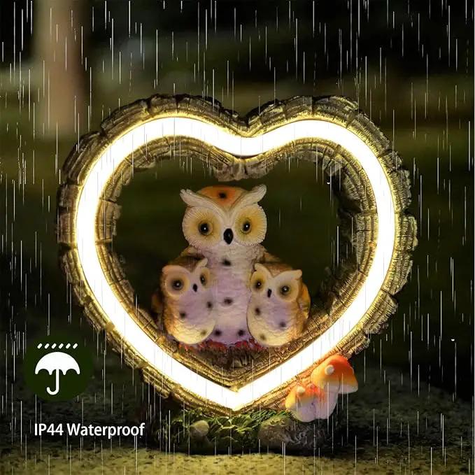Solar Owl Garden Statue, Outdoor Waterproof Handmade Resin Statue,Garden Sculpture with Solar LED Lights, Warm Owl Statue Decoration, Suitable for Roads, Yards, lawns (Warm Owl Family) by GreenHaven Gardens