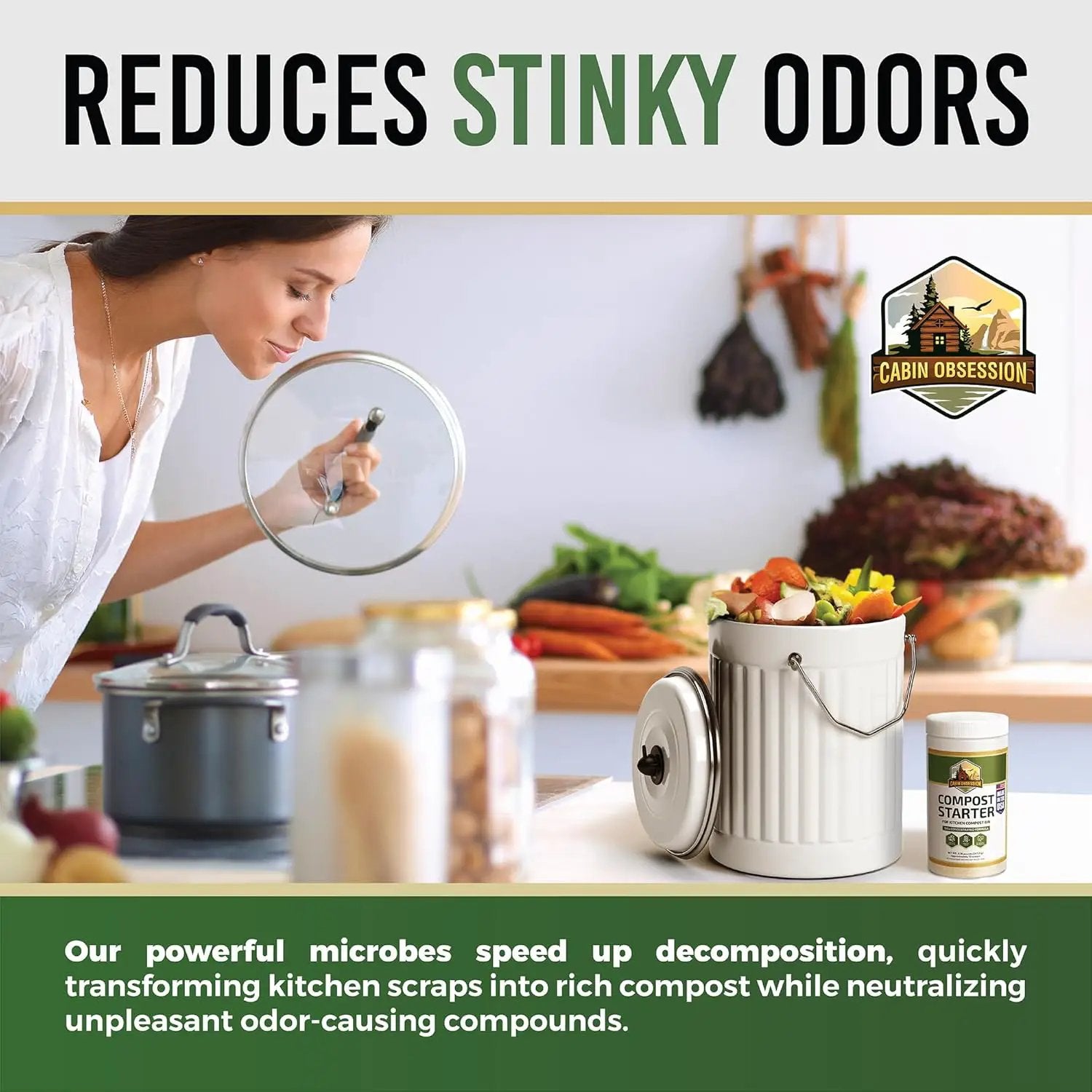 Compost Starter - 100x Concentrated All Natural Compost Accelerator for Countertop Kitchen Bin - Odor-Free, Fast-Acting Microbial Formula - Approximately 73 Scoops by GreenHaven Gardens