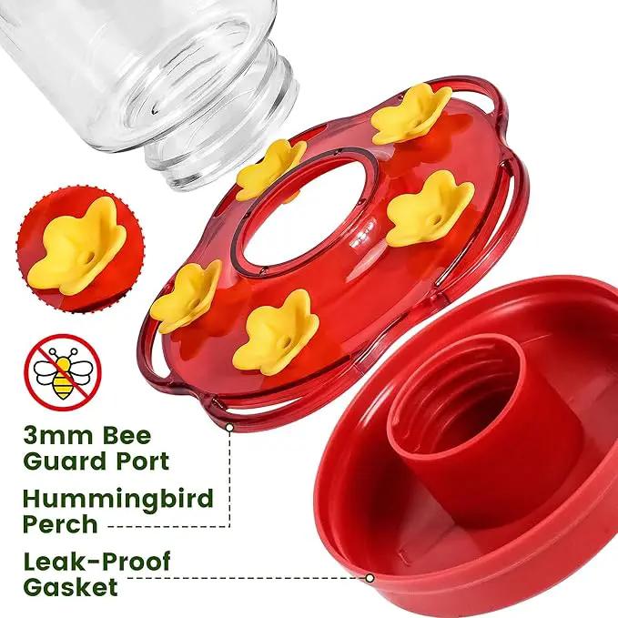 Plastic Hummingbird Feeders for Outdoors Hanging Ant and Bee Proof, 2 Pack 15 Ounces Red Hummingbird Feeder with 5 Feeding Ports and Perches, Built-in Ant Moat, Outside Garden Décor (Plastic, 2) by GreenHaven Gardens