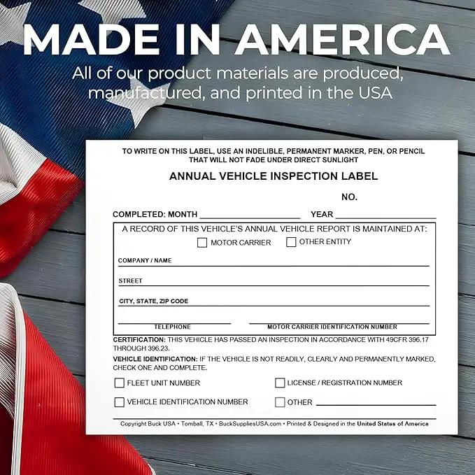 25 Pack Buck Annual Vehicle Inspection Label, 2-Ply Adhesive Vinyl with Mylar Laminate, FMCSA & DOT Compliant, Weatherproof, Tear Resistant, Easy to Write On, 5" x 4" - Made in USA by GreenHaven Gardens