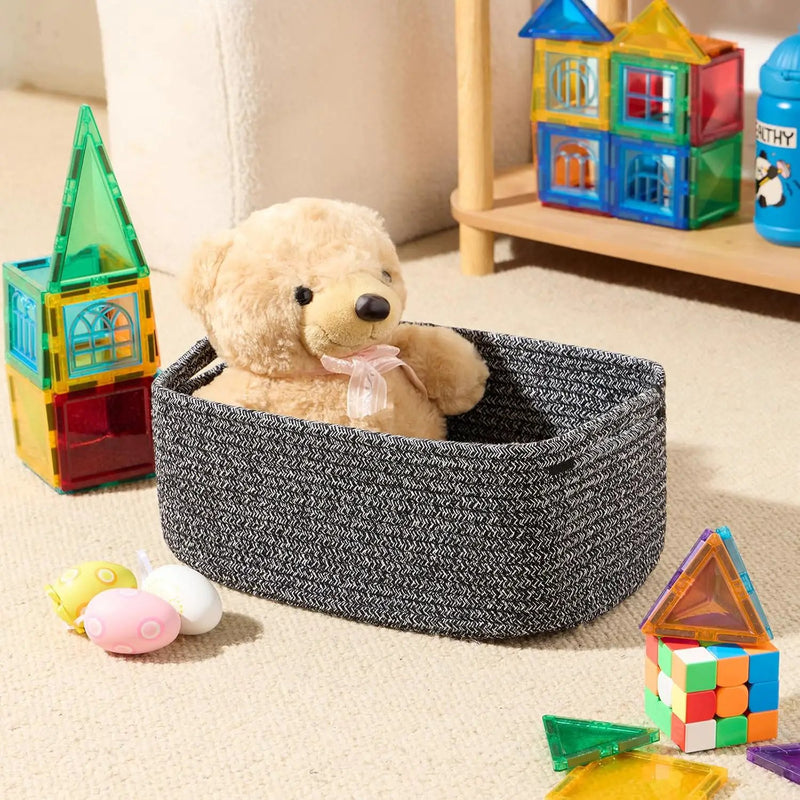 Small Storage Baskets for Organizing | Closet Organizer Bins | Shelf Toy Basket | Woven Rope Baskets | Cube Decorative Box | Shallow Basket | 13x8.5x5.1” | 4 Packs Dark Gray by GreenHaven Gardens