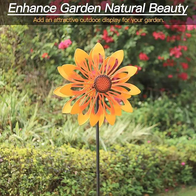 Birthday Gifts for Women Floral Yard Garden Wind Spinners - Large Outdoor Metal Wind Spinners with Vane, Lawn Yard Art Garden Decor (Sunflower) by GreenHaven Gardens