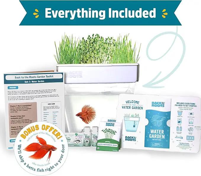 Back to the Roots Indoor Aquaponic Garden - 3 Gallon Self Watering, Mess-Free Planter and Self-Cleaning Fishtank for Herbs, Microgreens, Bamboo, Succulents, and Houseplants, support Fish by GreenHaven Gardens