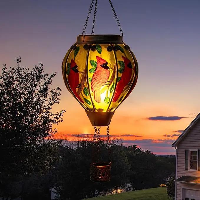 pearlstar Hot Air Balloon Solar Lantern with Flickering Flame Light Outdoor Solar Hanging Lights Waterproof for Garden Yard Farmhouse Patio Pathway Christmas Decoration,Glass(Cardinal) by GreenHaven Gardens