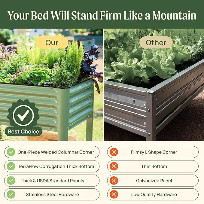 Elevated Raised Garden Bed-V Series, 2' x 8' Garden Beds with Legs & Storage Rack for Patio Porch, 1400 Lbs Weight Capacity, Outdoor Planter Boxes for Gardening Herbs Vegetables Flowers, Olive Green by GreenHaven Gardens